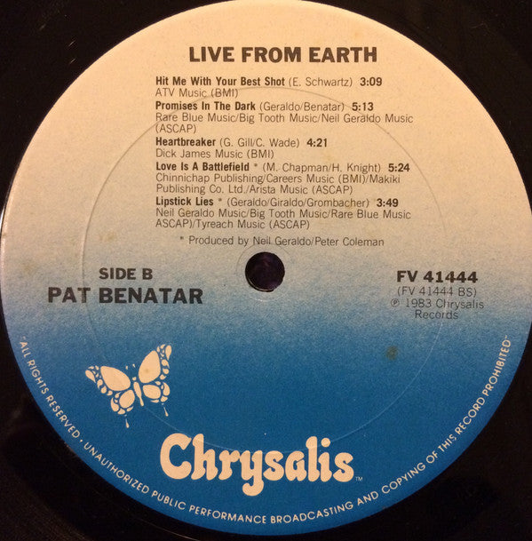 Pat Benatar : Live From Earth (LP, Album, Car)