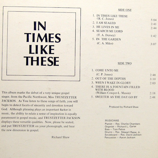 Trustzetter Jackson : In Times Like These (LP, Album)