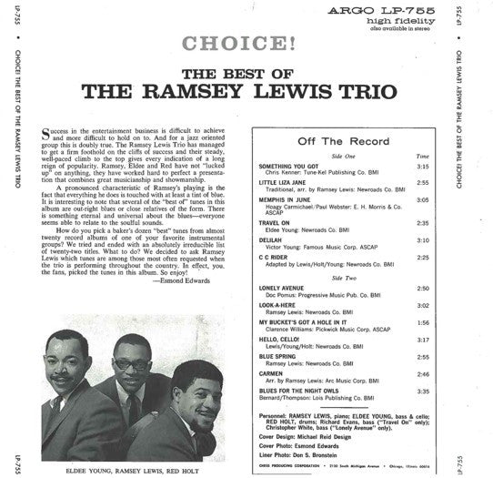 The Ramsey Lewis Trio : Choice!: The Best Of The Ramsey Lewis Trio (LP, Comp, Mono)