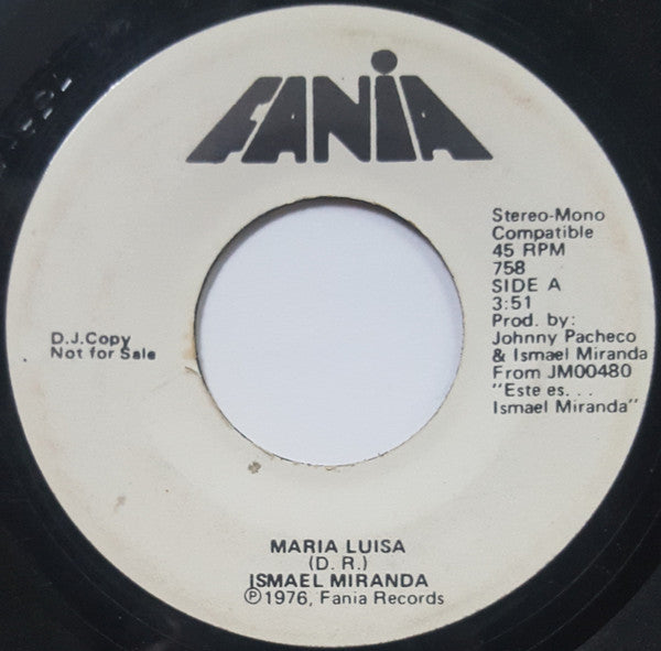 Ismael Miranda : Maria Luisa / Cipriano Armenteros (7", Promo, DJ )