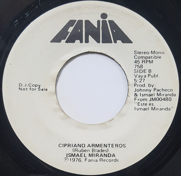 Ismael Miranda : Maria Luisa / Cipriano Armenteros (7", Promo, DJ )