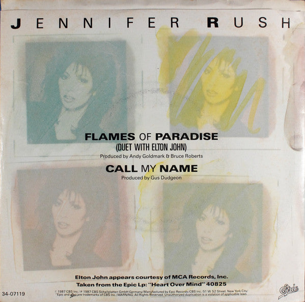 Jennifer Rush : Flames Of Paradise (7", Styrene)