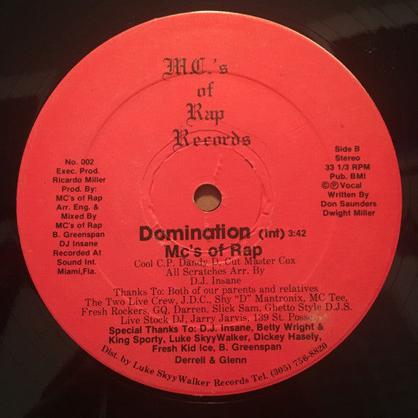 MC's Of Rap : Domination (12")