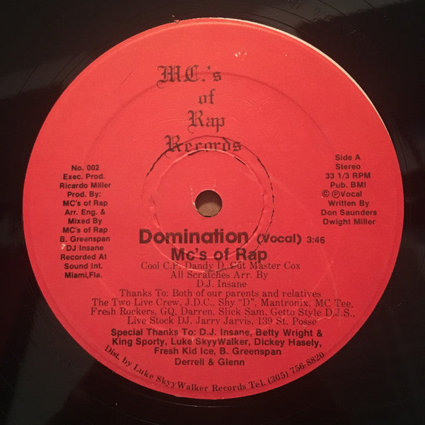 MC's Of Rap : Domination (12")