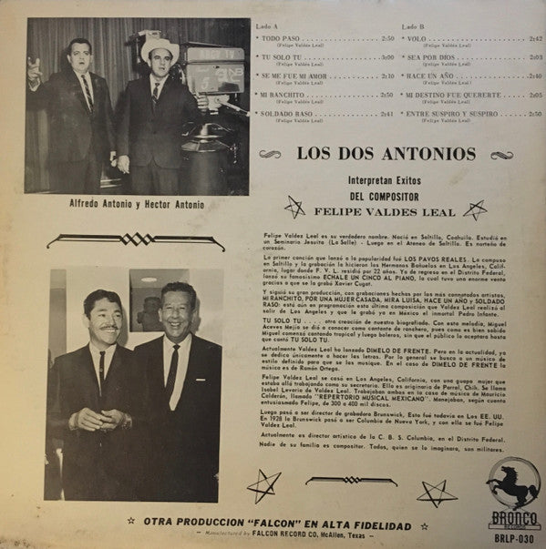 Los Dos Antonios : Exitos Del Compositor Felipe Valdes Leal (LP, Album)