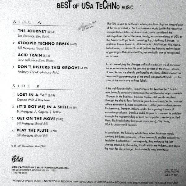 Various : Best Of USA Techno Music (LP, Comp)