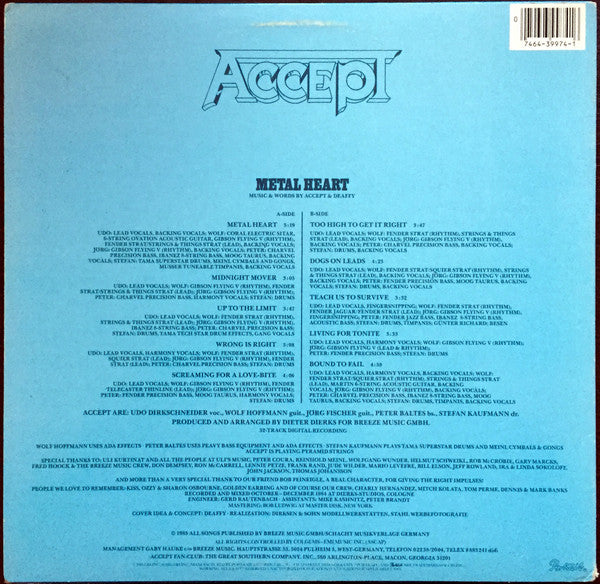 Accept : Metal Heart (LP, Album, Pit)