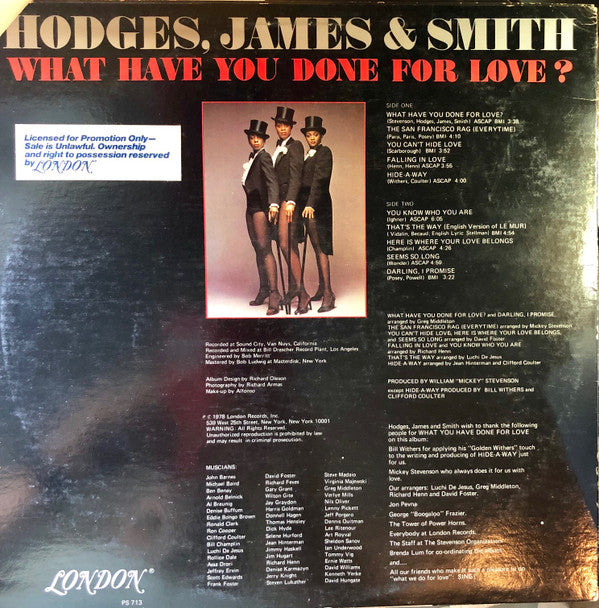 Hodges, James & Smith* : What Have You Done For Love? (LP, Album, Promo)