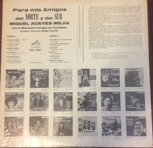 Miguel Aceves Mejia Con Mariachi Vargas de Tecalitlán : Para Mis Amigos Del Norte Y Del Sur (LP)