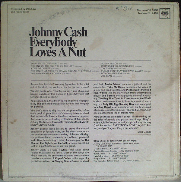 Johnny Cash : Everybody Loves A Nut (LP, Album, Mono, Ter)