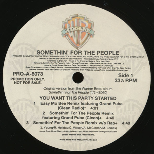 Somethin' For The People : You Want This Party Started (12", Promo)