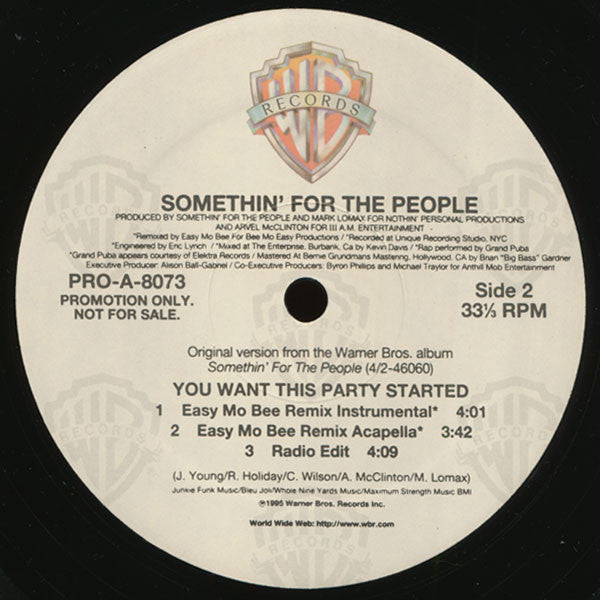 Somethin' For The People : You Want This Party Started (12", Promo)