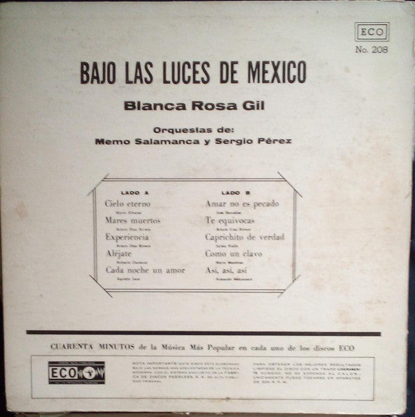 Blanca Rosa Gil : Bajo Las Luces De Mexico (LP, Mono)