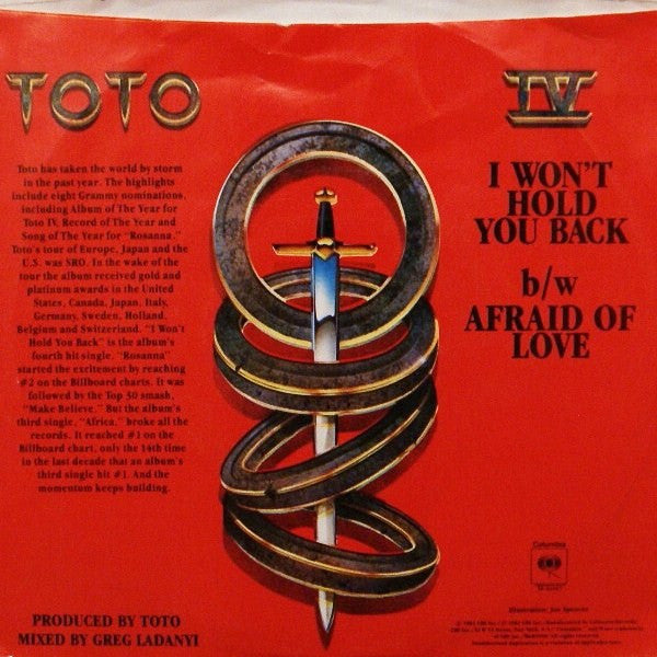 Toto : I Won't Hold You Back (7", Single, Styrene, Pit)