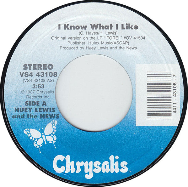 Huey Lewis And The News* : I Know What I Like (7", Styrene, Car)