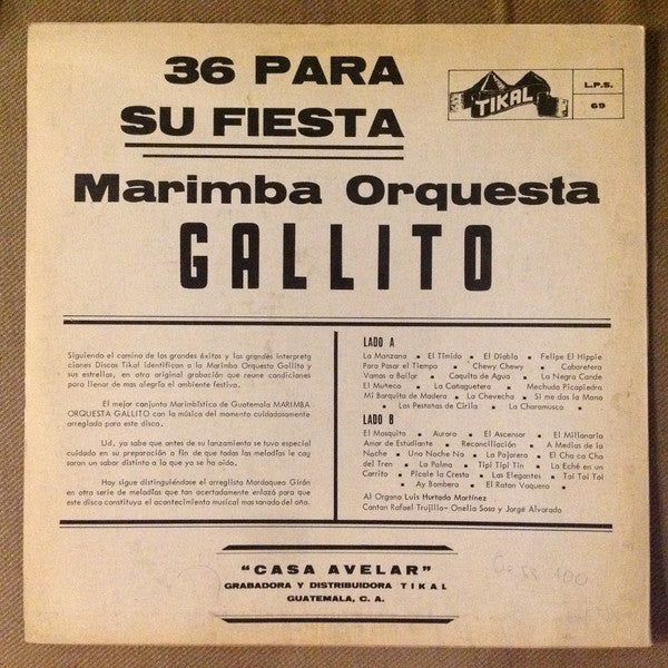 Marimba Orquesta Gallito : 36 Para Su Fiesta (LP, Album)