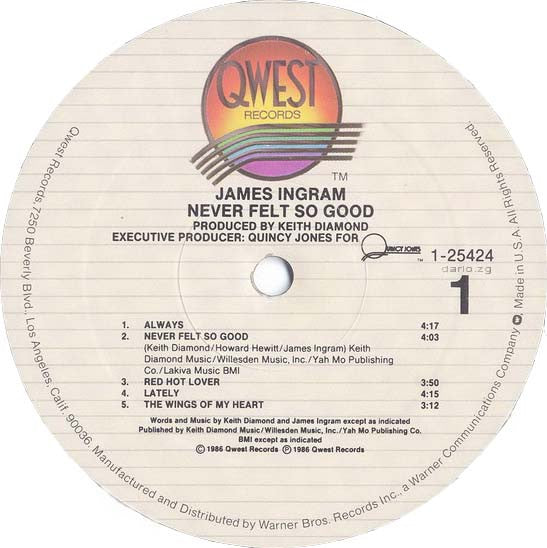 James Ingram : Never Felt So Good (LP, Album)