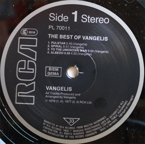 Vangelis : The Best Of Vangelis (LP, Comp, RE)