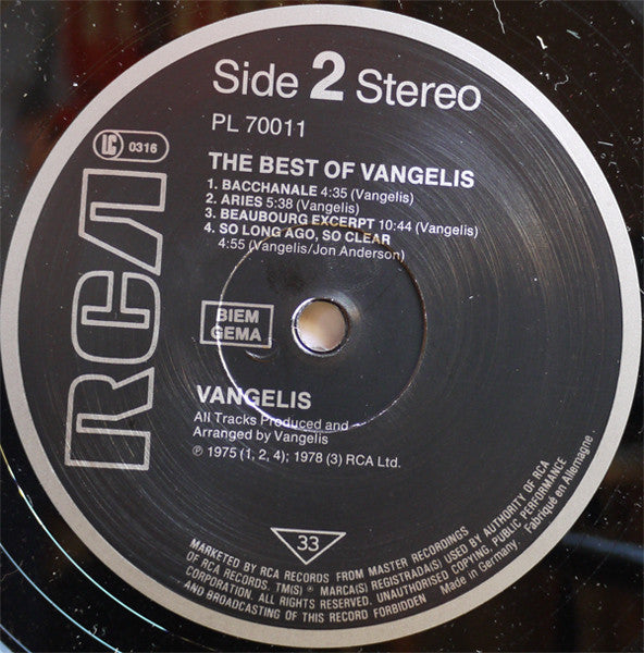 Vangelis : The Best Of Vangelis (LP, Comp, RE)