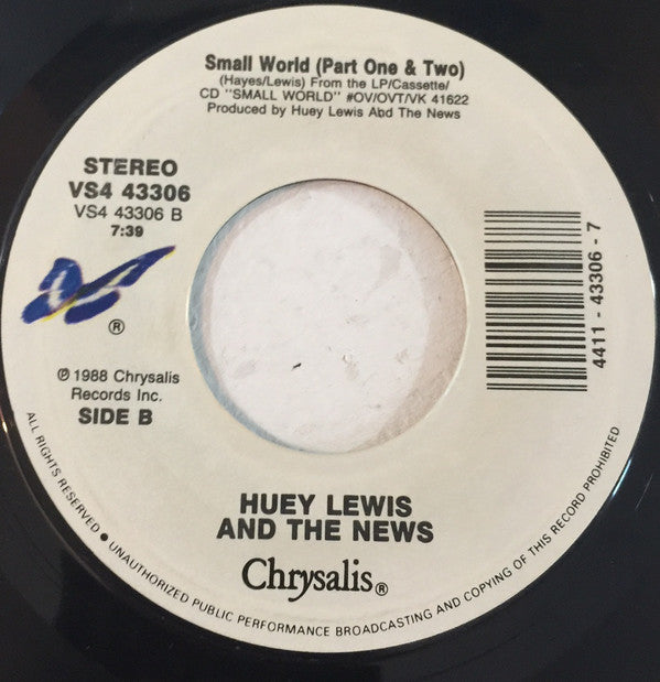 Huey Lewis & The News : Small World (7", RE, Styrene, Car)