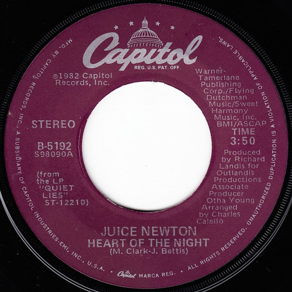 Juice Newton : Heart Of The Night (7", Single, Win)