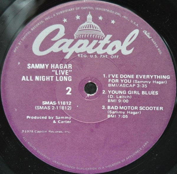 Sammy Hagar : All Night Long (LP, Album, Jac)