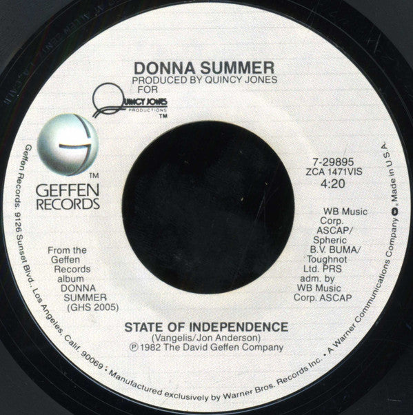 Donna Summer : State Of Independence (7", All)