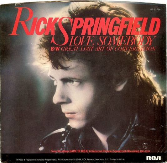 Rick Springfield : Love Somebody (7", Pre)