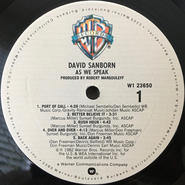 David Sanborn : As We Speak (LP, Album, Club)