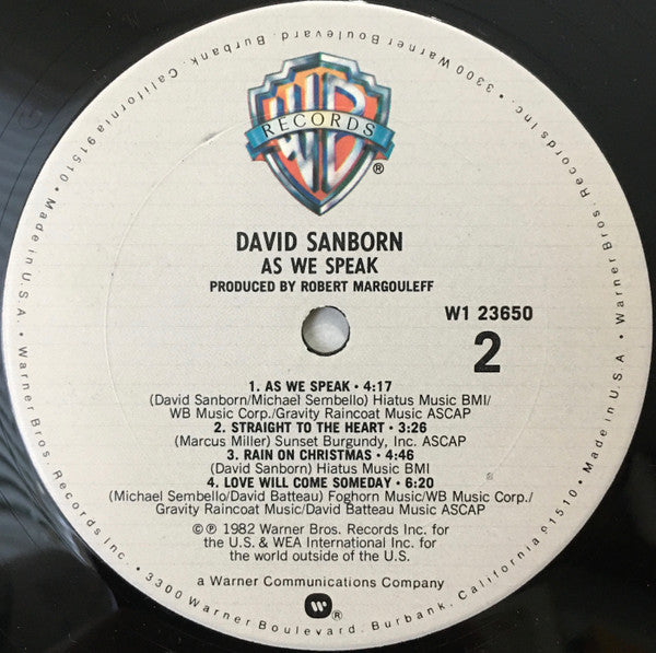 David Sanborn : As We Speak (LP, Album, Club)