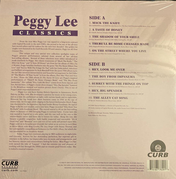 Peggy Lee : Classics (LP, Comp, Ltd, RE, Plu)