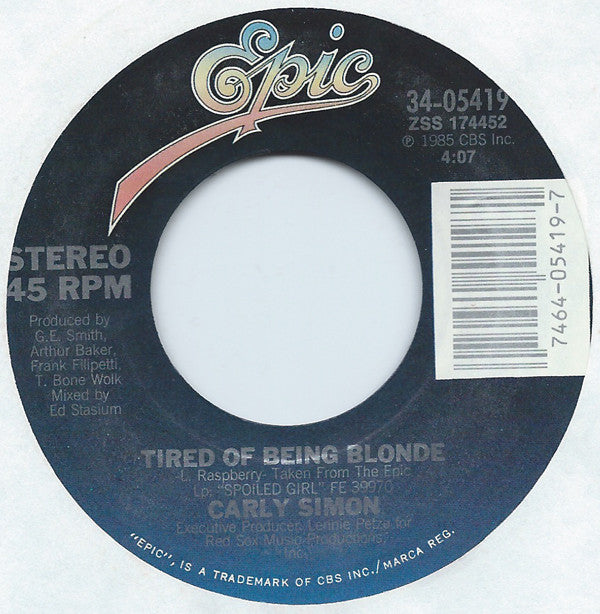 Carly Simon : Tired Of Being Blonde (7", Single)