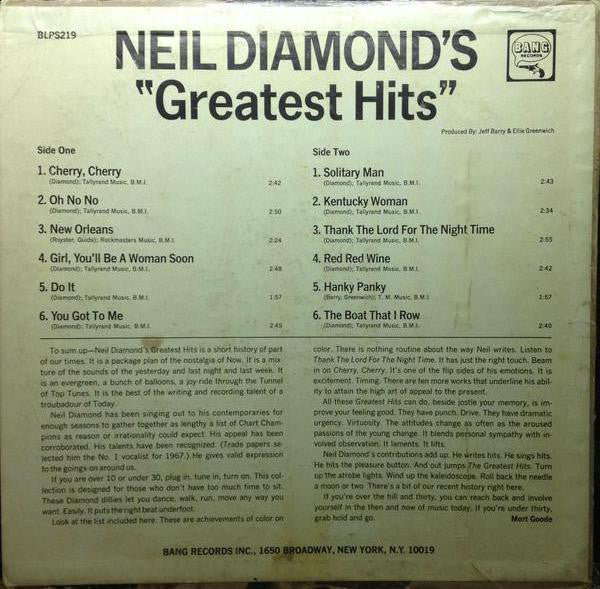 Neil Diamond : Neil Diamond's Greatest Hits (LP, Comp)