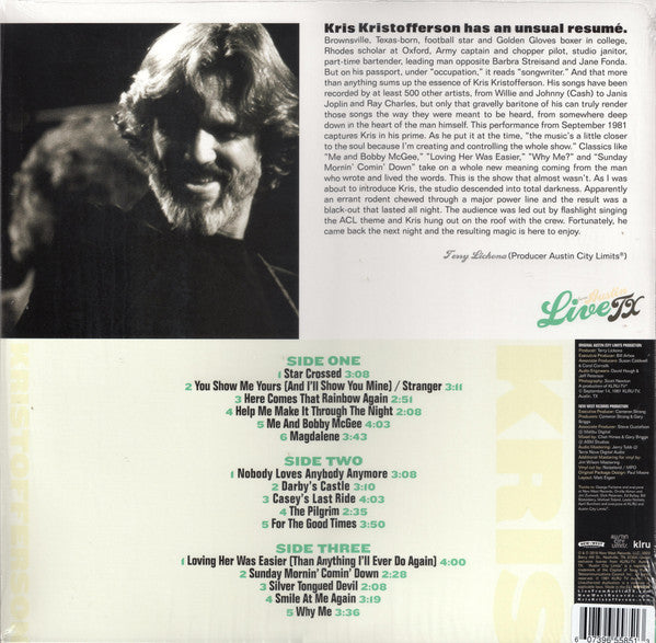 Kris Kristofferson : Live From Austin TX (LP, Tur + LP, S/Sided, Tur + DVD-V, Multichannel +)