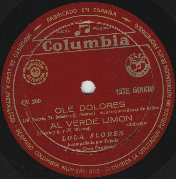 Lola Flores Con Tejada Y Su Gran Orquesta : Olé Dolores (7", EP)