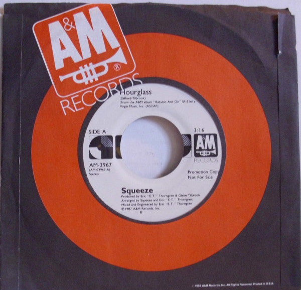 Squeeze (2) : Hourglass (7", Single, Promo, Ele)