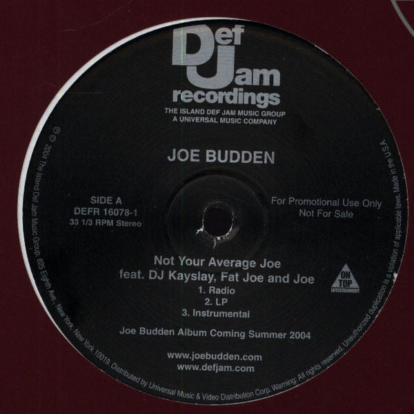 Joe Budden Featuring DJ Kayslay*, Fat Joe & Joe : Not Your Average Joe (12", Promo)