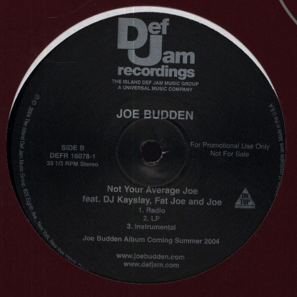 Joe Budden Featuring DJ Kayslay*, Fat Joe & Joe : Not Your Average Joe (12", Promo)