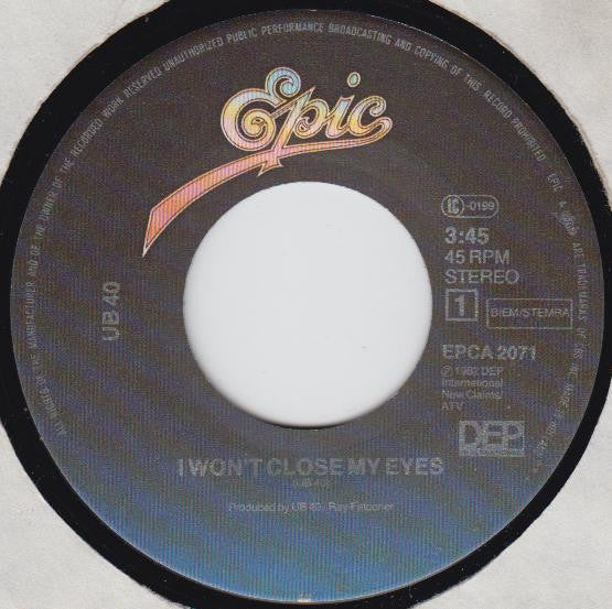 UB40 : I Won't Close My Eyes (7", Single)