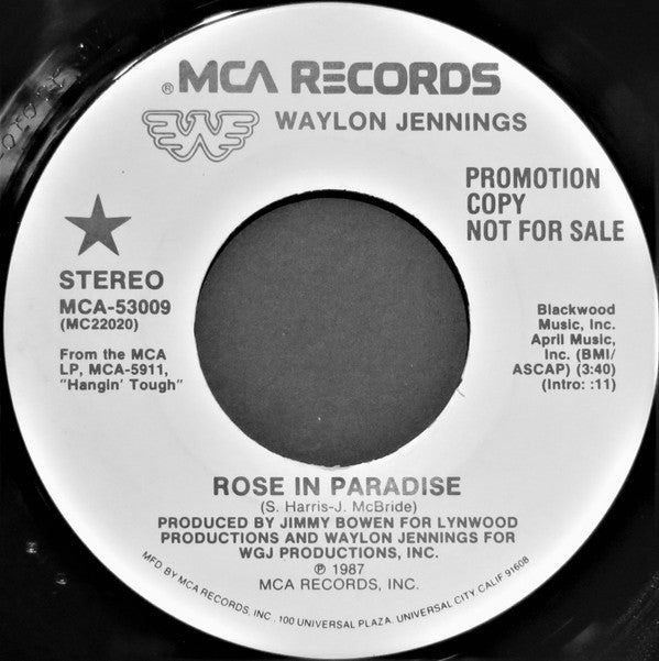 Waylon Jennings : Rose In Paradise (7", Promo, Pin)