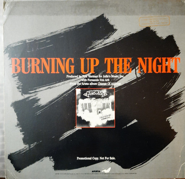 Krokus : Burning Up The Night (12", Single, Promo)