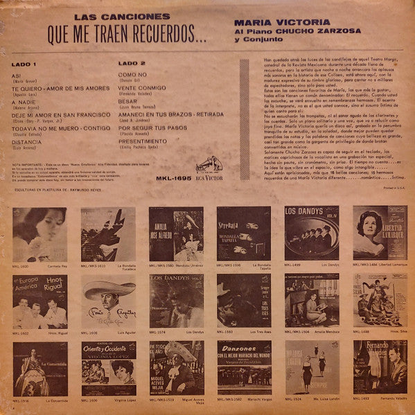 María Victoria, Chucho Zarzosa : Las Canciones Que Me Traen Recuerdos (LP, Album, Mono)