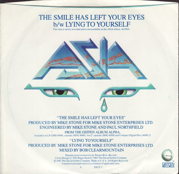 Asia (2) : The Smile Has Left Your Eyes (7", Win)