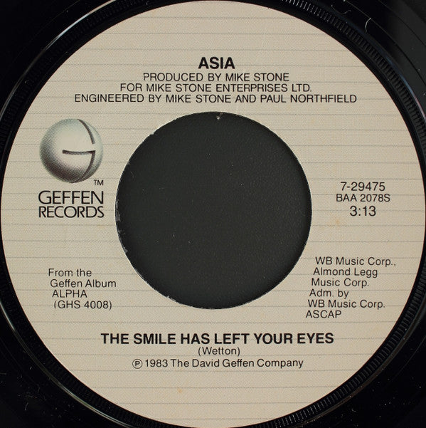 Asia (2) : The Smile Has Left Your Eyes (7", Win)