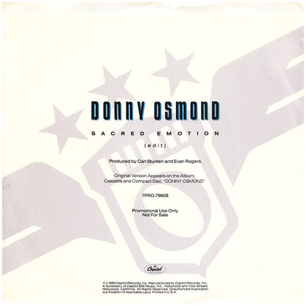 Donny Osmond : Sacred Emotion (7", Single, Promo, Styrene, All)