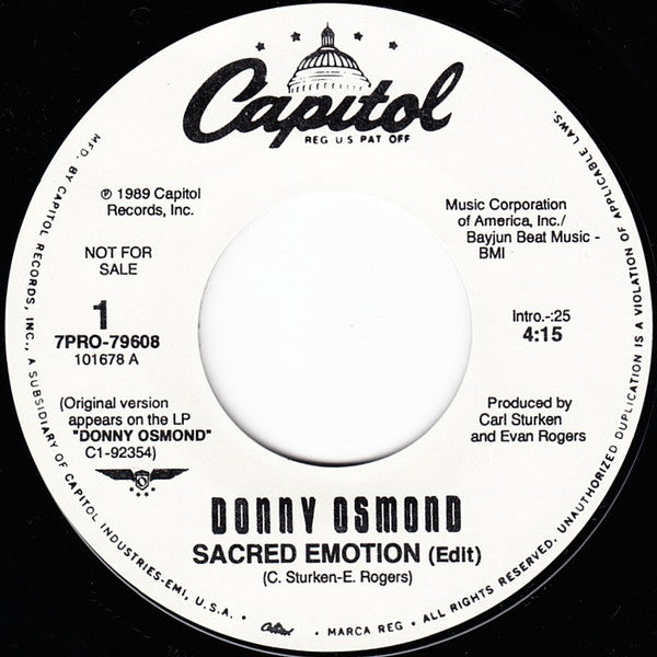 Donny Osmond : Sacred Emotion (7", Single, Promo, Styrene, All)