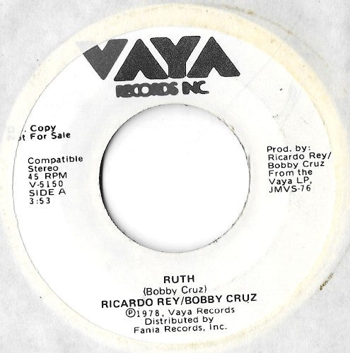 Ricardo Ray & Bobby Cruz : Ruth / Todos Los Pueblos (7", Promo)