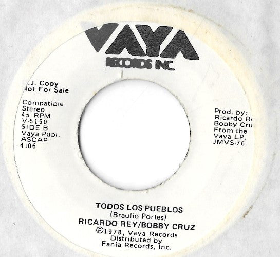 Ricardo Ray & Bobby Cruz : Ruth / Todos Los Pueblos (7", Promo)