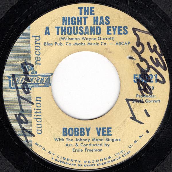 Bobby Vee : The Night Has A Thousand Eyes (7", Promo, Styrene)