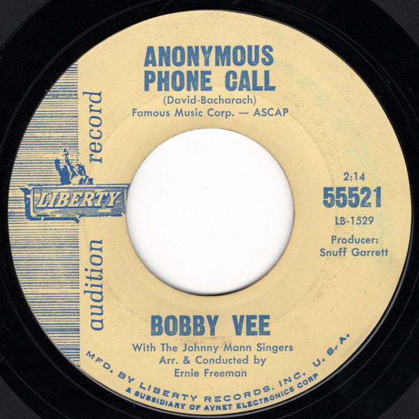 Bobby Vee : The Night Has A Thousand Eyes (7", Promo, Styrene)